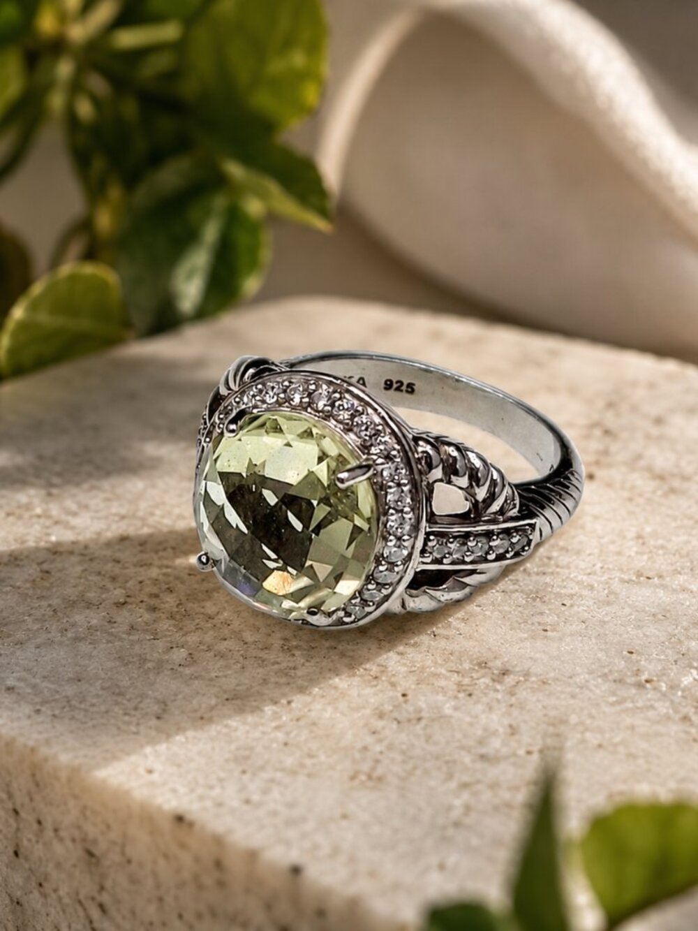 Judith Ripka Lemon-Lime Quartz Ring Sz 7